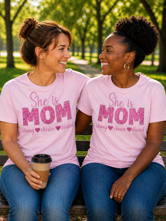 SHE IS MOM  (GLITTER VINYL APPLIQUE)