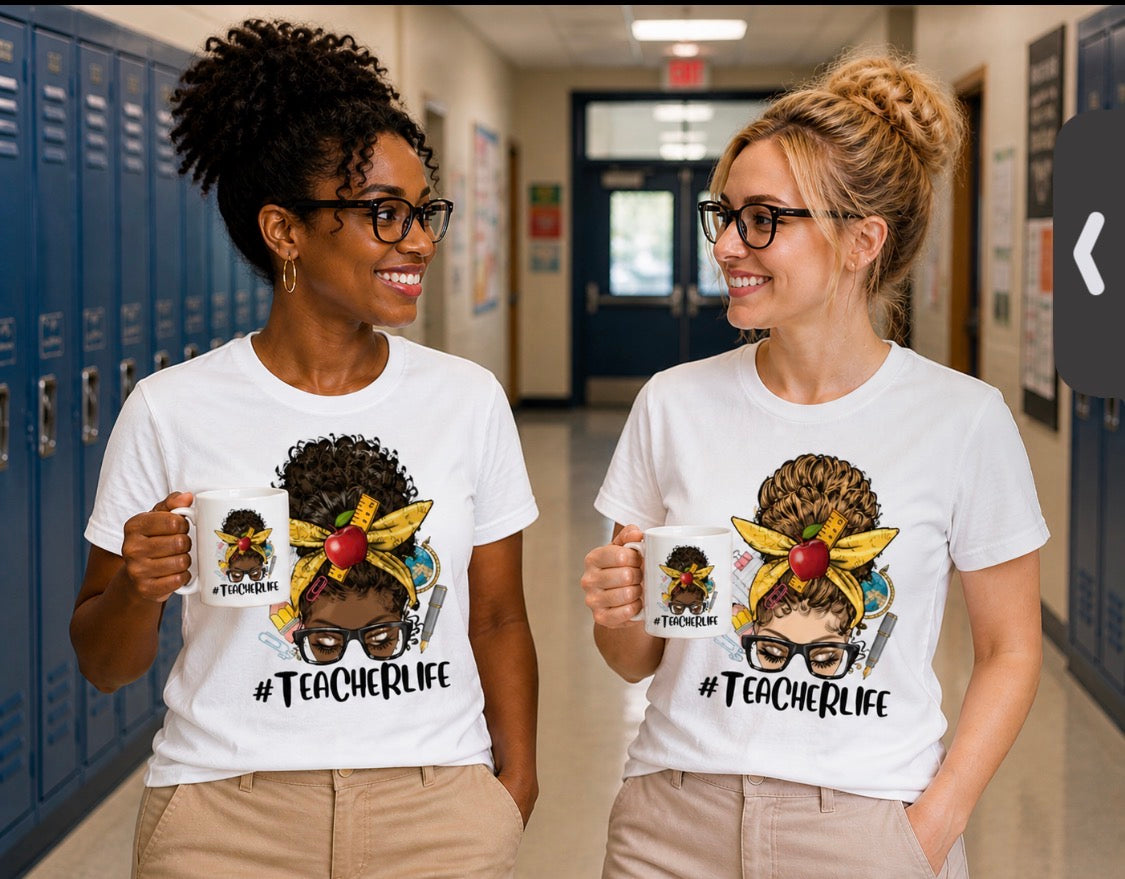 TEACHER LIFE GRAPHIC TEE & MUG (MELANIN TEACHER)